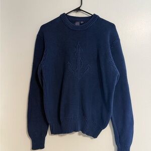 Hartog Marine Club Vintage Navy Blue Cotton Knit Anchor Crew Neck Sweater